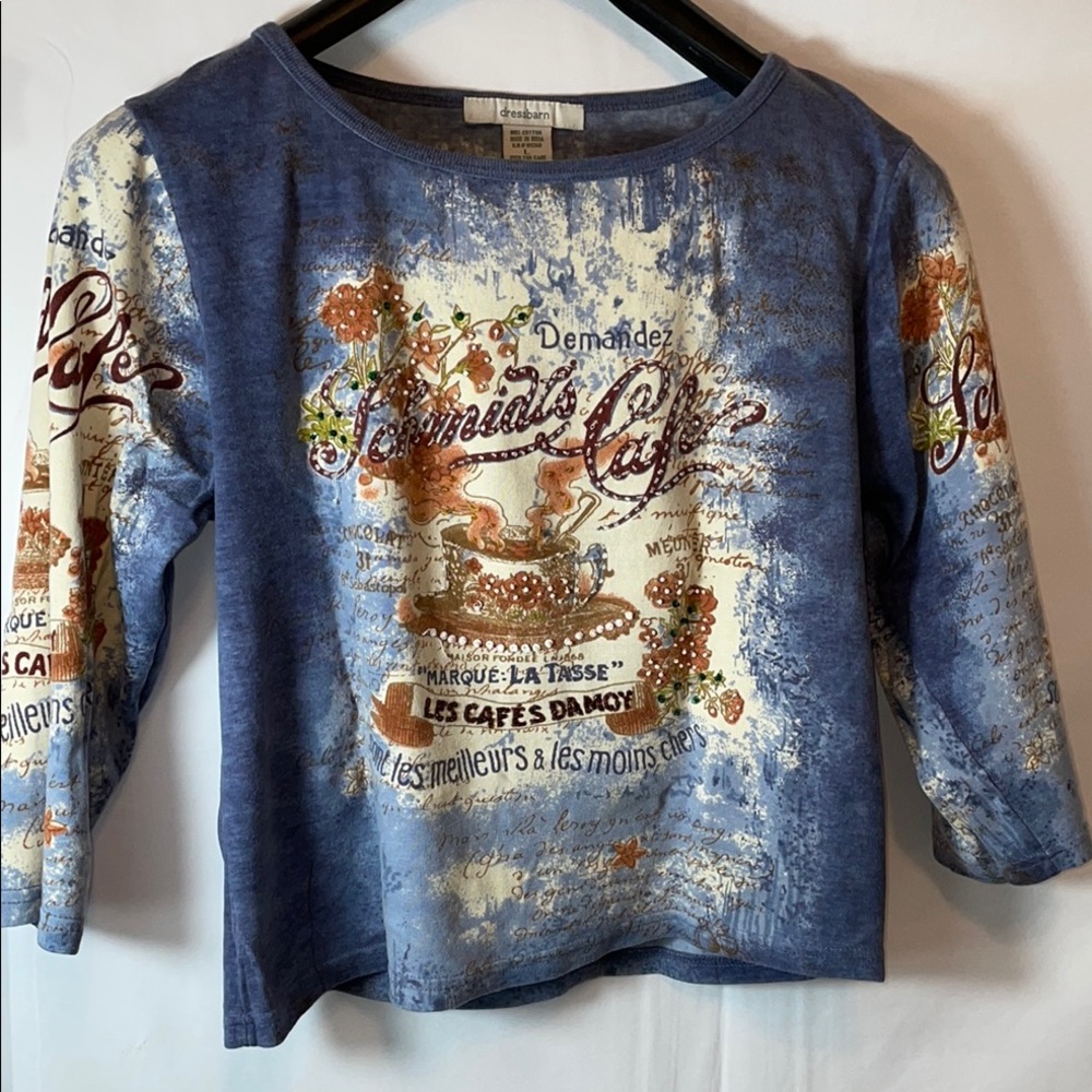 Dress Barn Blue Graphic Long Sleeve Tee